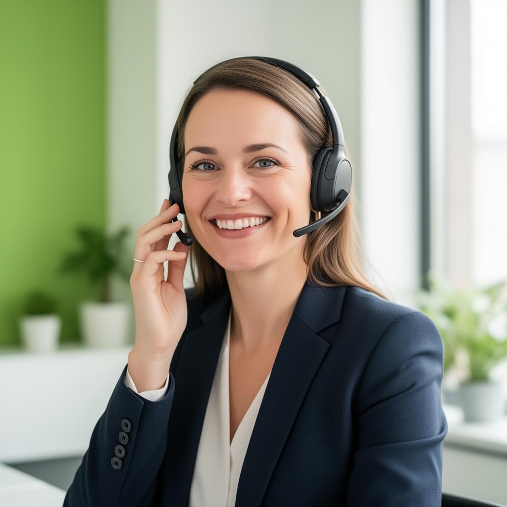 Kundtjänstmedarbetare med headset svarar i molnväxel