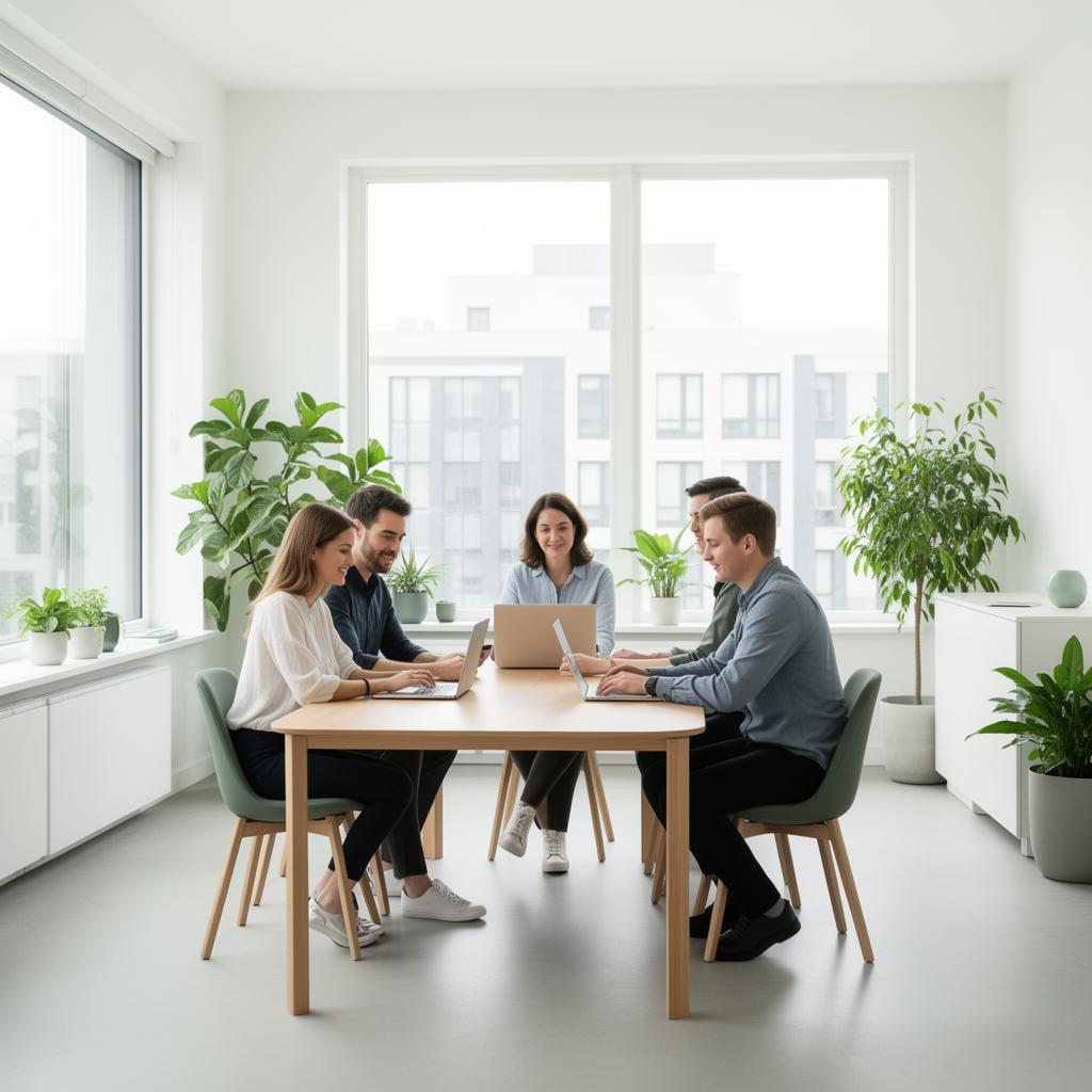 Modernt kontor där team samarbetar med molnväxel
